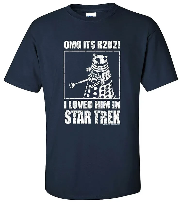 Screenshot of a t-shirt that has a picture of a Dalek and the text "OMG it's R2D2! I loved him in Star Trek"
