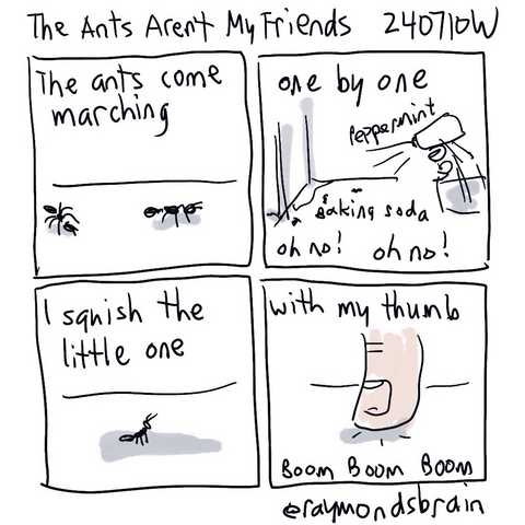 Ants; spray; more ants; thumb