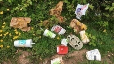 A photograph of fast food litter at some unfortunate location.