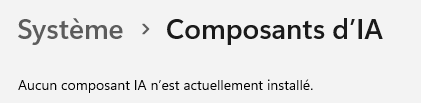 Un capture d'écran de Windows montrant qu'aucun composant AI est installé