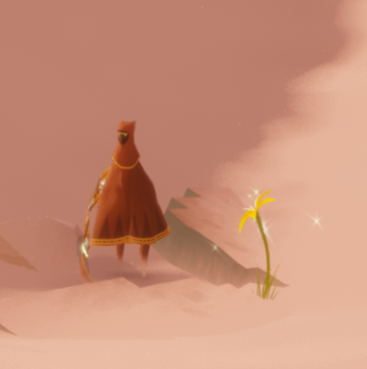 Le pélerin trouve une fleur dans le désert