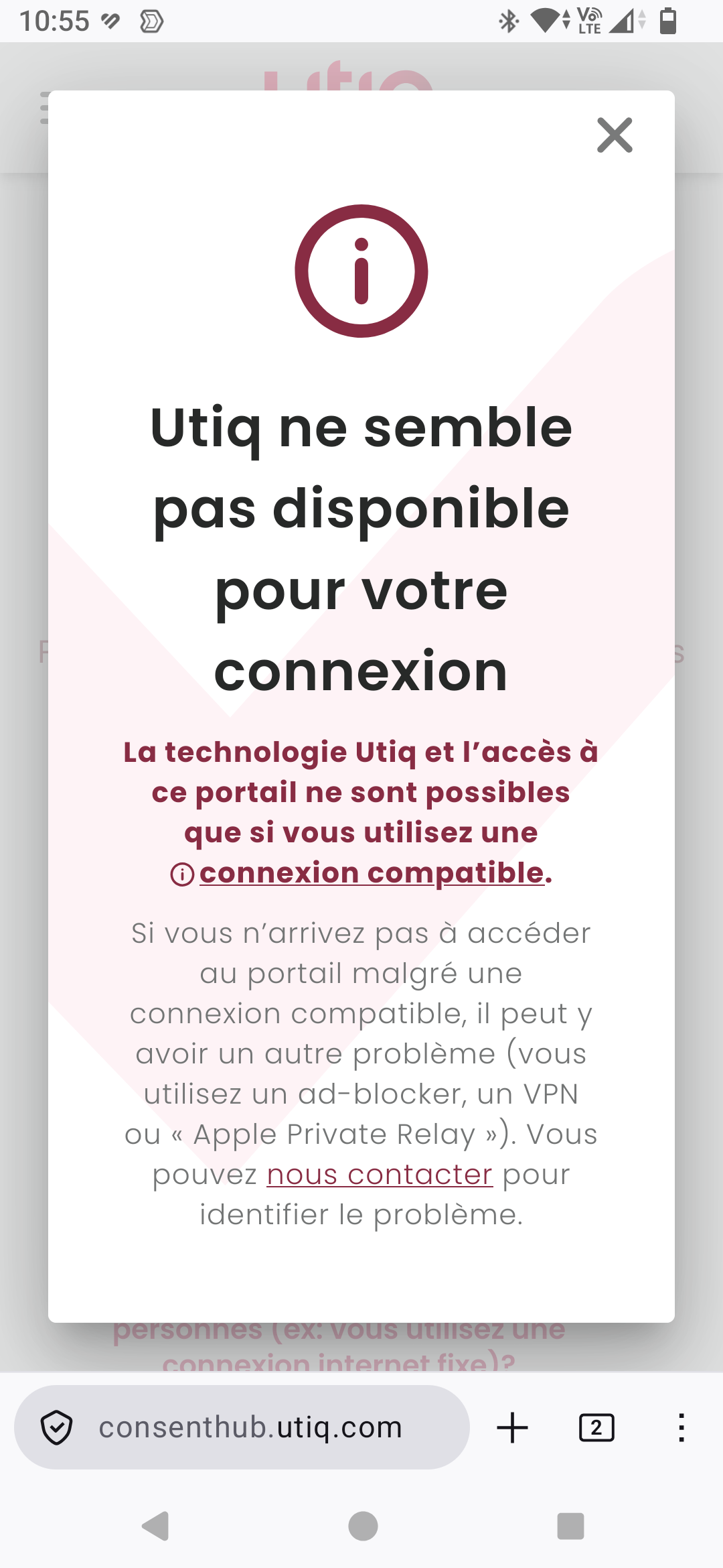 Utiq me dit que ma connexion ne peut pas être suivie